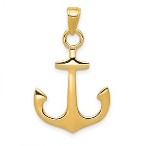 10k Yellow Gold Nautical 3-D Anchor Small Necklace Charm Pendant